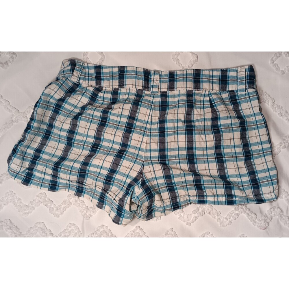 Y2K NOBO Juniors 13 Blue Plaid Shorty Shorts Low Rise Stretch 2000s - Picture 3 of 3